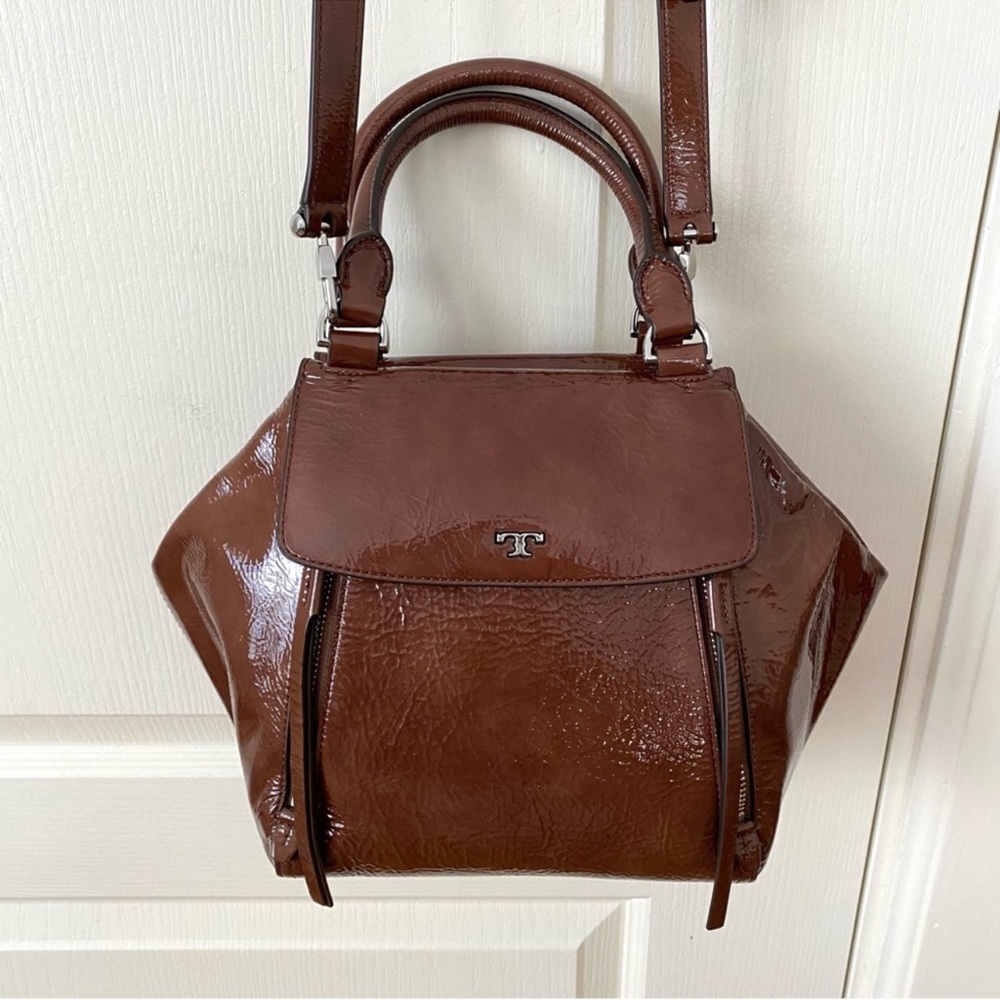 Tory Burch Brown Patent Leather Crossbody Satchel